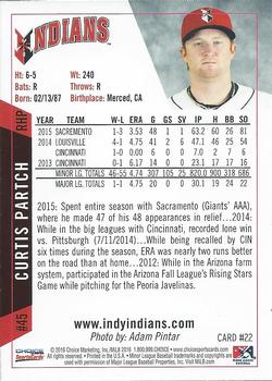 2016 Choice Indianapolis Indians #22 Curtis Partch Back