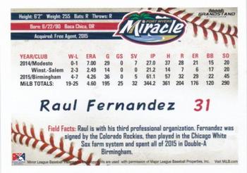2016 Grandstand Fort Myers Miracle #NNO Raul Fernandez Back