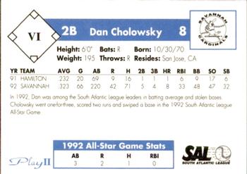 1993 Play II South Atlantic League All-Stars #VI Dan Cholowsky Back