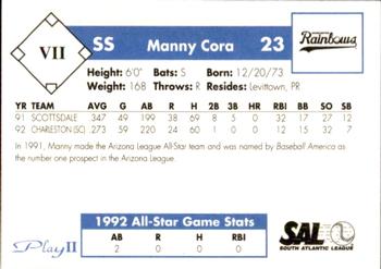 1993 Play II South Atlantic League All-Stars #VII Manny Cora Back