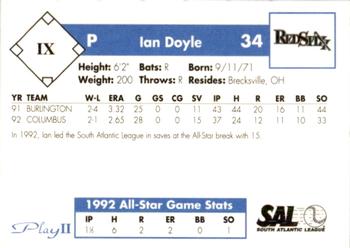1993 Play II South Atlantic League All-Stars #IX Ian Doyle Back