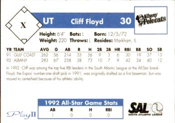 1993 Play II South Atlantic League All-Stars #X Cliff Floyd Back