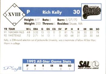 1993 Play II South Atlantic League All-Stars #XVIII Rich Kelley Back