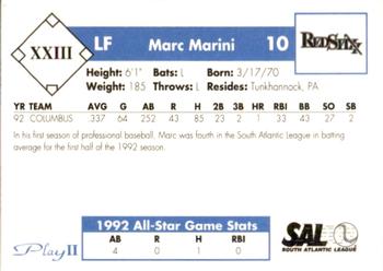 1993 Play II South Atlantic League All-Stars #XXIII Marc Marini Back