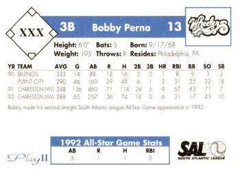 1993 Play II South Atlantic League All-Stars #XXX Bobby Perna Back