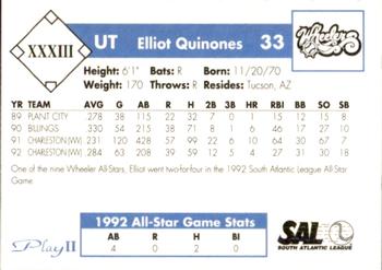 1993 Play II South Atlantic League All-Stars #XXXIII Elliott Quinones Back