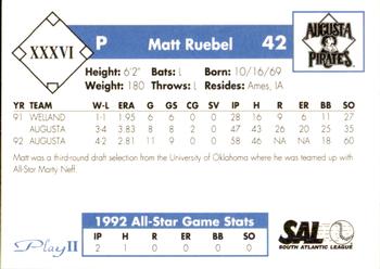 1993 Play II South Atlantic League All-Stars #XXXVI Matt Ruebel Back