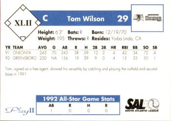 1993 Play II South Atlantic League All-Stars #XLII Tom Wilson Back