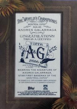 2016 Topps Allen & Ginter - Framed Mini Baseball Autographs #AGA-AG Andres Galarraga Back