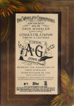 2016 Topps Allen & Ginter - Framed Mini Baseball Autographs #AGA-ZW Zack Wheeler Back