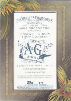 2016 Topps Allen & Ginter - Framed Mini Non-Baseball Autographs #AGA-MG Mike Greenberg Back