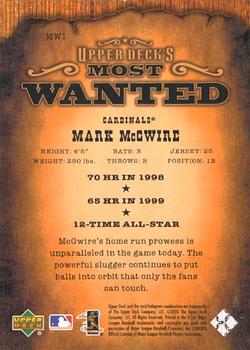 2001 Upper Deck - Upper Deck's Most Wanted #MW1 Mark McGwire Back