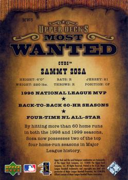 2001 Upper Deck - Upper Deck's Most Wanted #MW5 Sammy Sosa Back