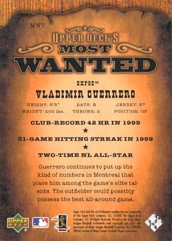 2001 Upper Deck - Upper Deck's Most Wanted #MW7 Vladimir Guerrero Back