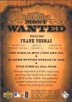 2001 Upper Deck - Upper Deck's Most Wanted #MW14 Frank Thomas Back