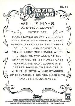 2016 Topps Allen & Ginter - Baseball Legends #BL-18 Willie Mays Back