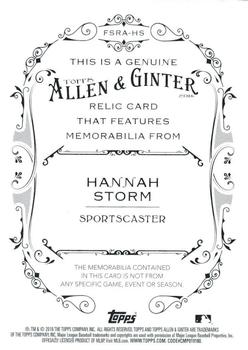 2016 Topps Allen & Ginter - Relic Full-Size Design A #FSRA-HS Hannah Storm Back