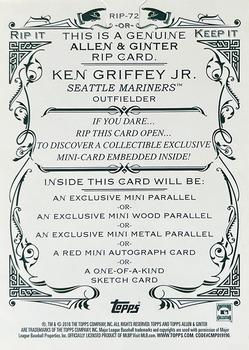 2016 Topps Allen & Ginter - Rip Cards #RIP-72 Ken Griffey Jr. Back