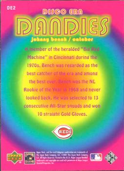 2001 Upper Deck Decade 1970's - Disco Era Dandies #DE2 Johnny Bench  Back