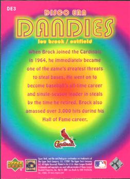 2001 Upper Deck Decade 1970's - Disco Era Dandies #DE3 Lou Brock  Back
