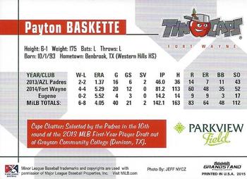 2015 Grandstand Fort Wayne TinCaps #NNO Payton Baskette Back