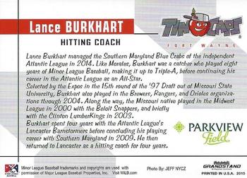 2015 Grandstand Fort Wayne TinCaps #NNO Lance Burkhart Back