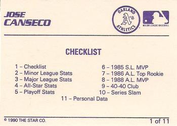 1990 Star Jose Canseco (Purple) #1 Jose Canseco Back