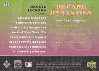 2001 Upper Deck Decade 1970's - Decade Dynasties #D10 Reggie Jackson  Back