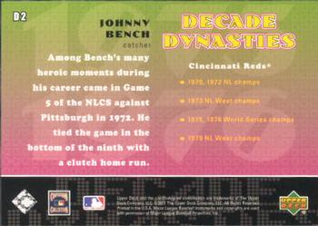 2001 Upper Deck Decade 1970's - Decade Dynasties #D2 Johnny Bench  Back