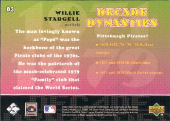 2001 Upper Deck Decade 1970's - Decade Dynasties #D3 Willie Stargell  Back