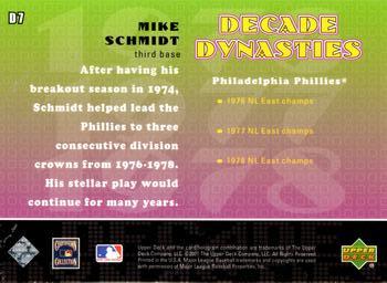 2001 Upper Deck Decade 1970's - Decade Dynasties #D7 Mike Schmidt  Back