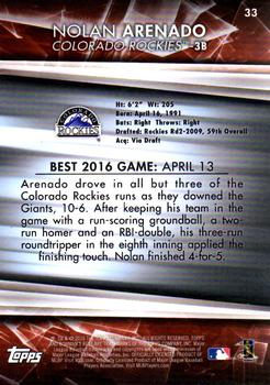 2016 Bowman's Best #33 Nolan Arenado Back