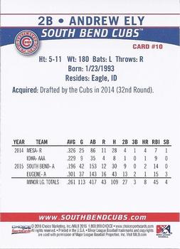 2016 Choice South Bend Cubs #10 Andrew Ely Back