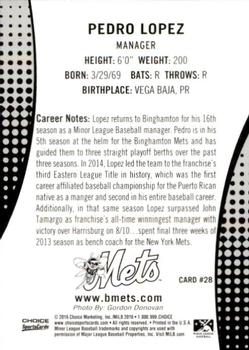 2016 Choice Binghamton Mets #28 Pedro Lopez Back