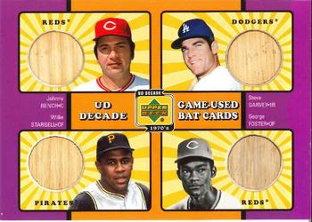 2001 Upper Deck Decade 1970's - Game-Used Bat Combos #C-MVPN Johnny Bench / Steve Garvey / Willie Stargell / George Foster Front