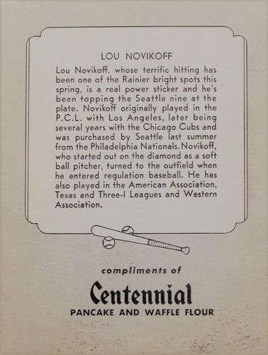 1947 Centennial Flour Seattle Rainiers #NNO Lou Novikoff Back