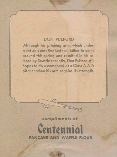 1947 Centennial Flour Seattle Rainiers #NNO Don Pulford Back