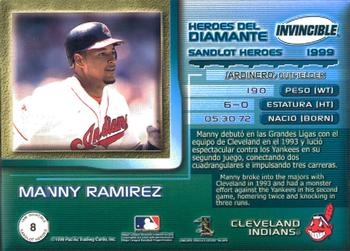 1999 Pacific Invincible - Sandlot Heroes #8 Manny Ramirez  Back