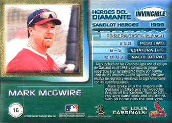 1999 Pacific Invincible - Sandlot Heroes #16 Mark McGwire  Back
