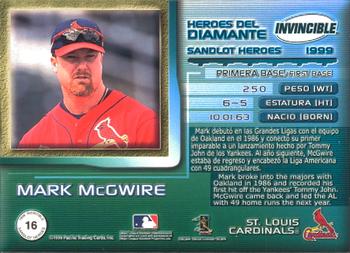 1999 Pacific Invincible - Sandlot Heroes #16 Mark McGwire  Back