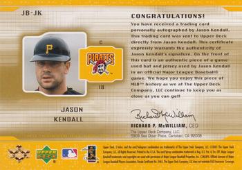 2001 Upper Deck Evolution - e-Card Game-Used Jersey/Bat Autograph Exchange #JB-JK Jason Kendall  Back