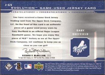 2001 Upper Deck Evolution - Game-Used Jersey #J-GS Gary Sheffield  Back