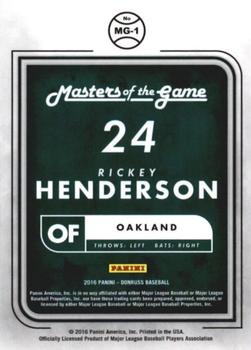 2016 Donruss Optic - Masters of the Game #MG1 Rickey Henderson Back