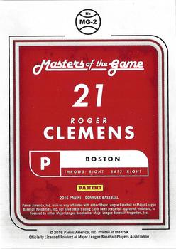 2016 Donruss Optic - Masters of the Game Red #MG2 Roger Clemens Back