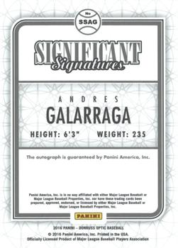 2016 Donruss Optic - Significant Signatures #SSAG Andres Galarraga Back