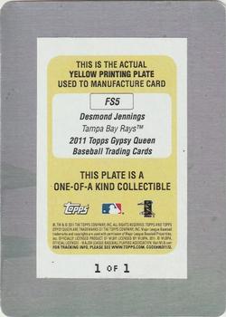2011 Topps Gypsy Queen - Future Stars Printing Plate Yellow #FS5 Desmond Jennings Back