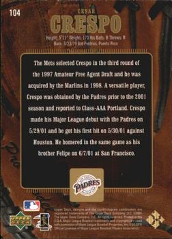 2001 Upper Deck Gold Glove - Gold Glove Limited #104 Cesar Crespo Back