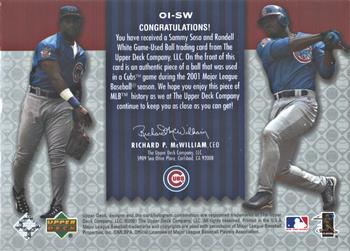 2001 Upper Deck Gold Glove - Official Issue Game-Used Balls #OI-SW Sammy Sosa / Rondell White Back