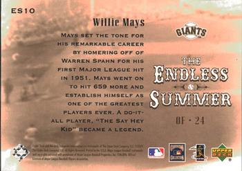 2001 Upper Deck Hall of Famers - Endless Summer #ES10 Willie Mays  Back