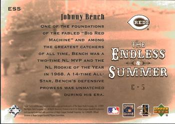 2001 Upper Deck Hall of Famers - Endless Summer #ES5 Johnny Bench  Back